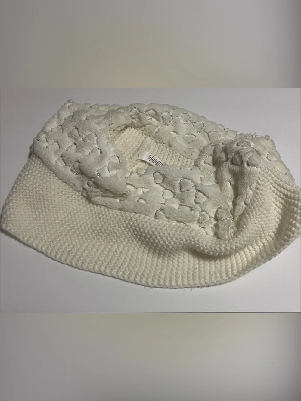 The Children’s Place Cream Knit Cozy Wrap Scarf Embroidered Glittery Hearts